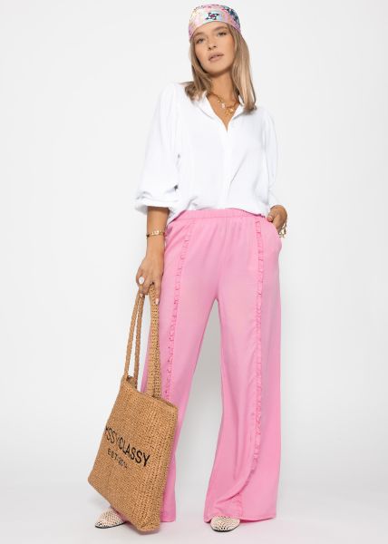 Trousers with wide leg and ruffle detail - pink