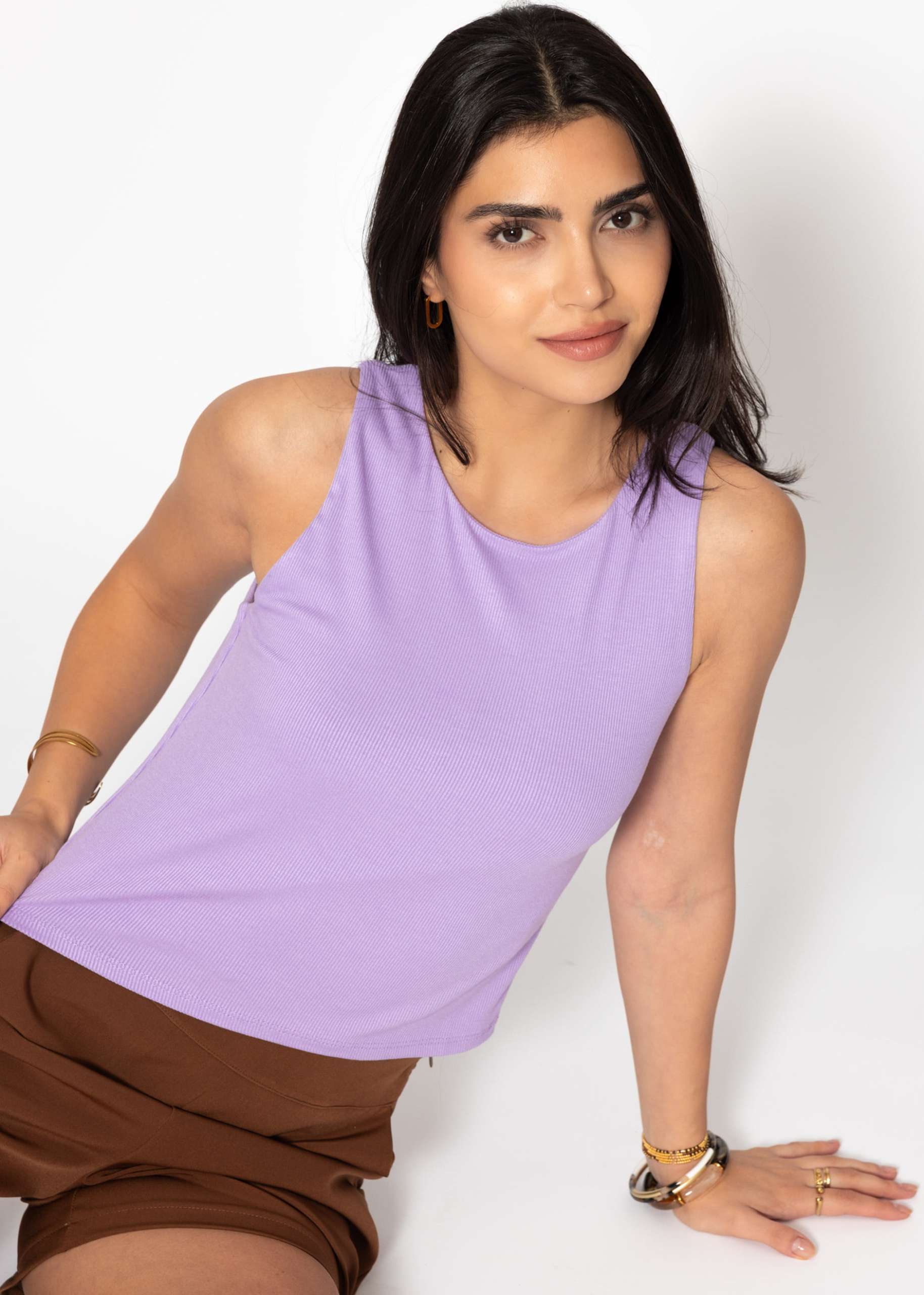 Double-layer ribbed tank top - lilac