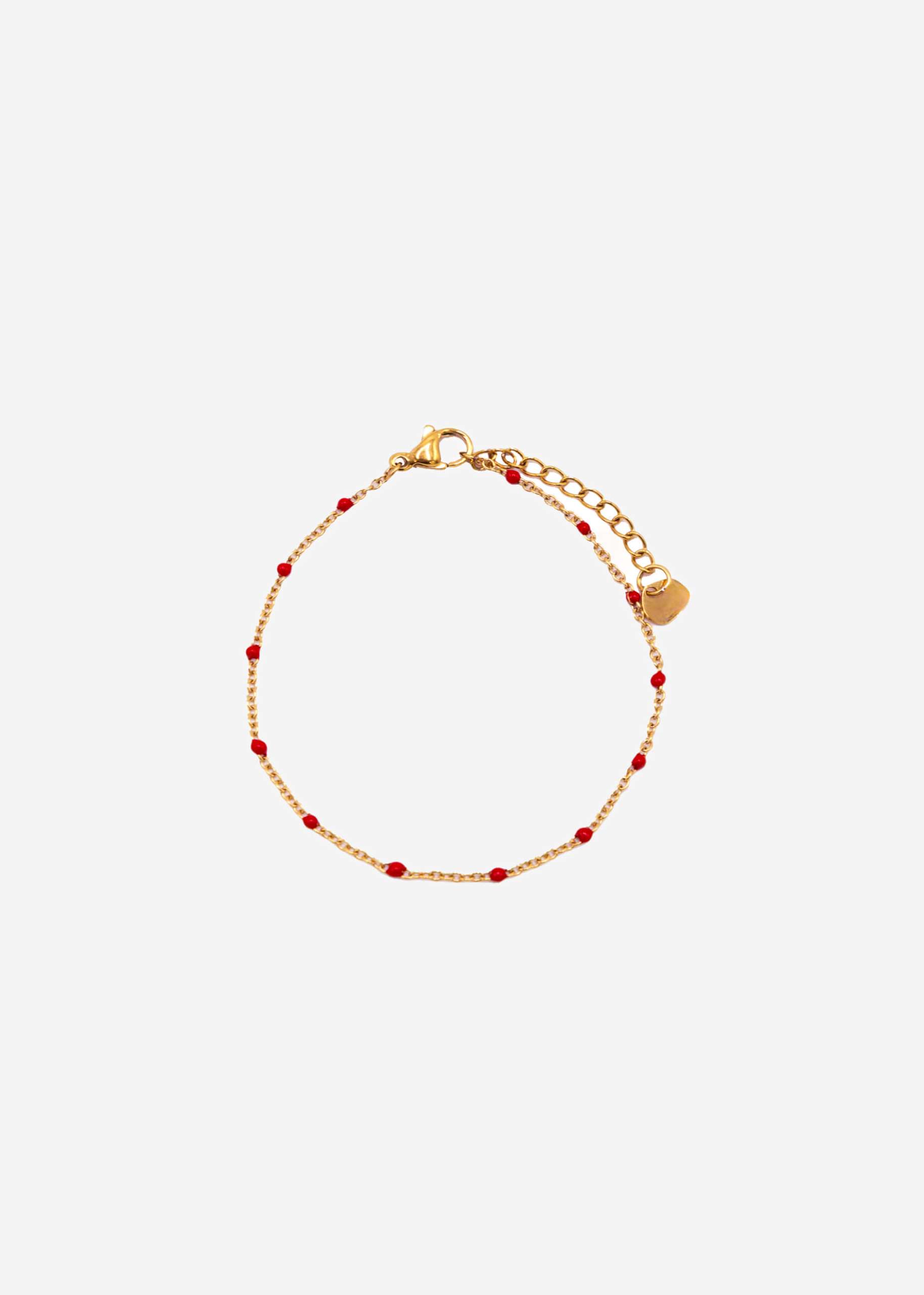 Bracelet with red beads - gold