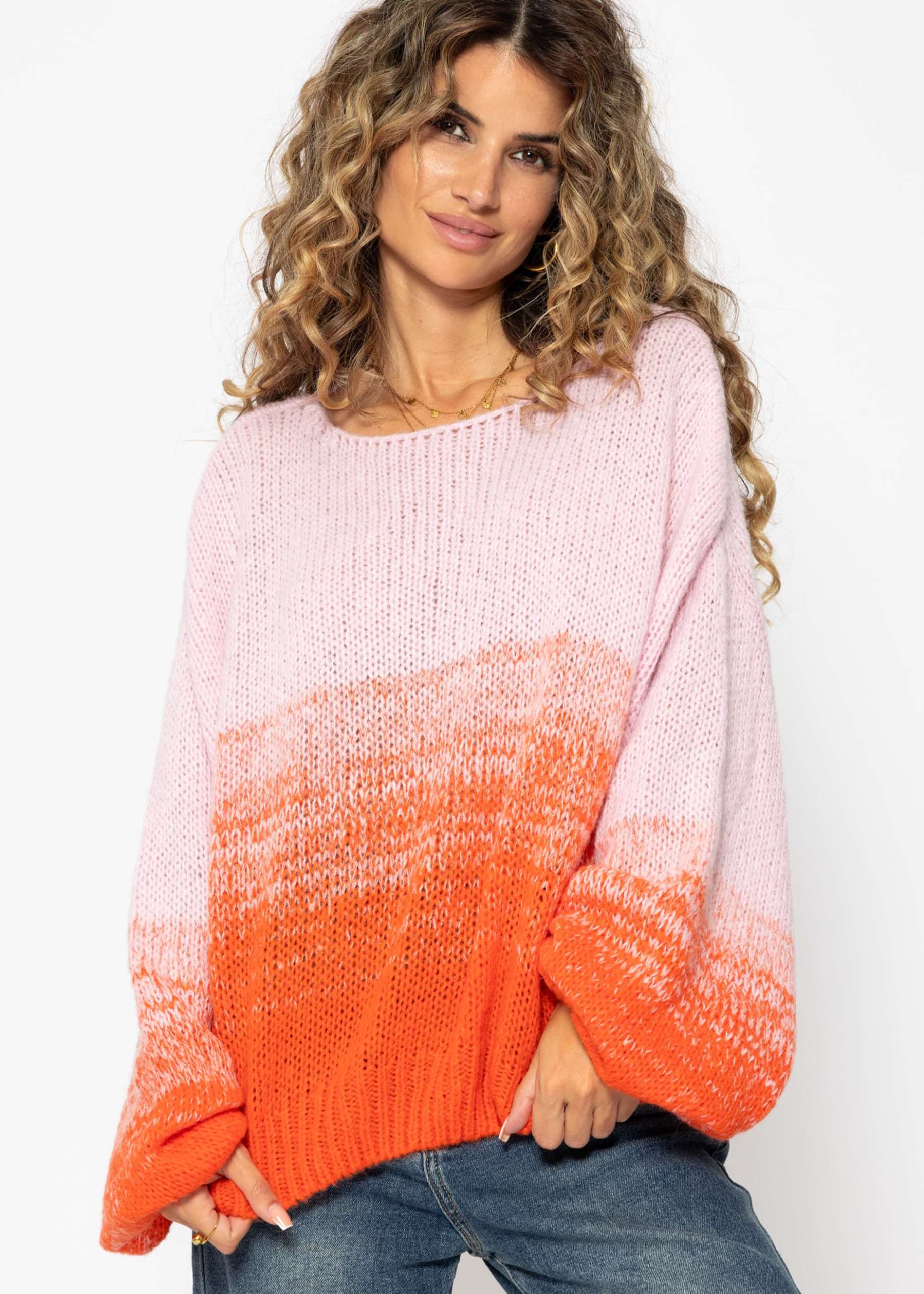 Sweater with balloon sleeves and color gradient - pink-orange