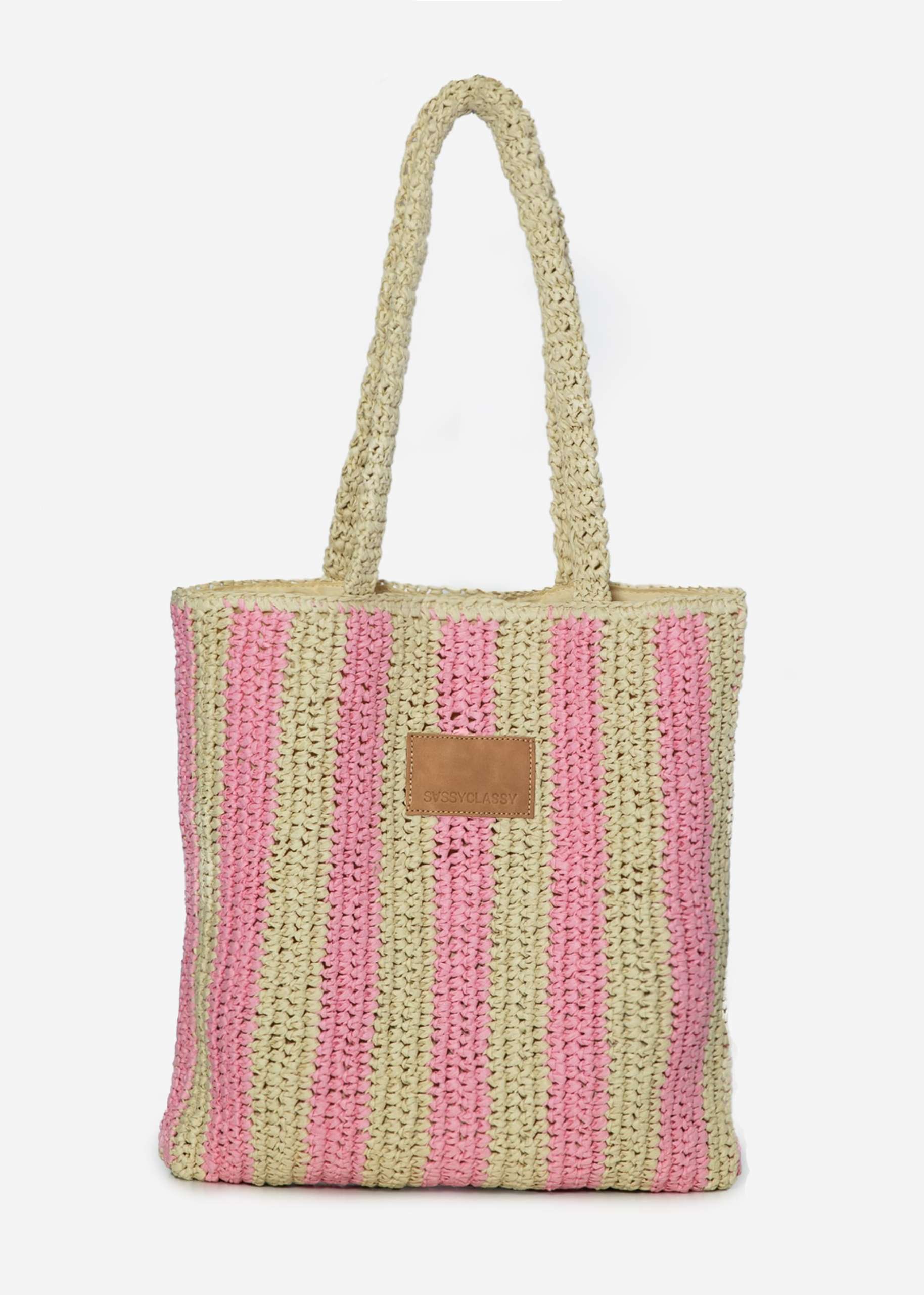 Striped raffia shopper - pink