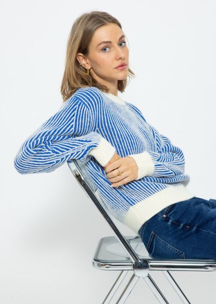 2-tone ribbed sweater - blue-offwhite
