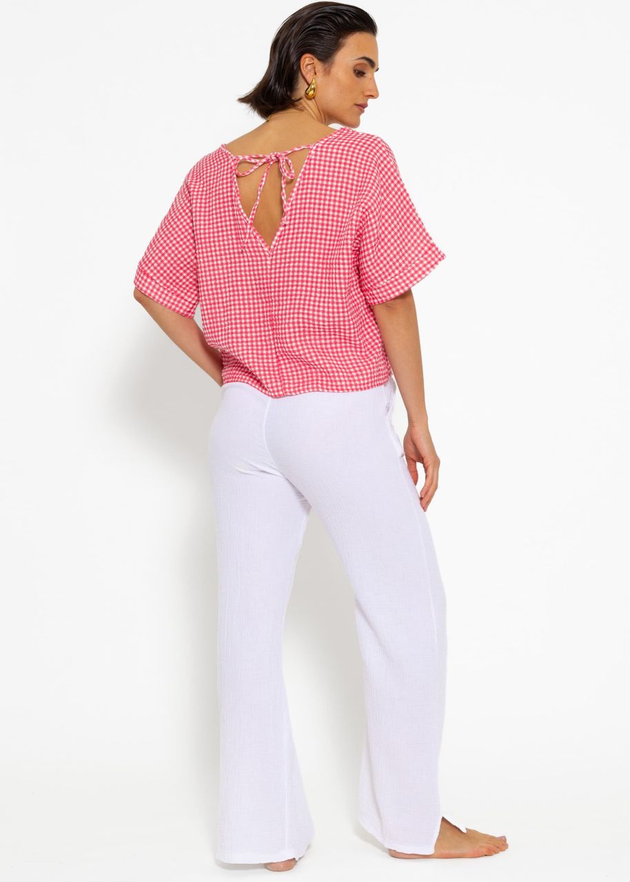 Muslin shirt with Vichy print - pink and white