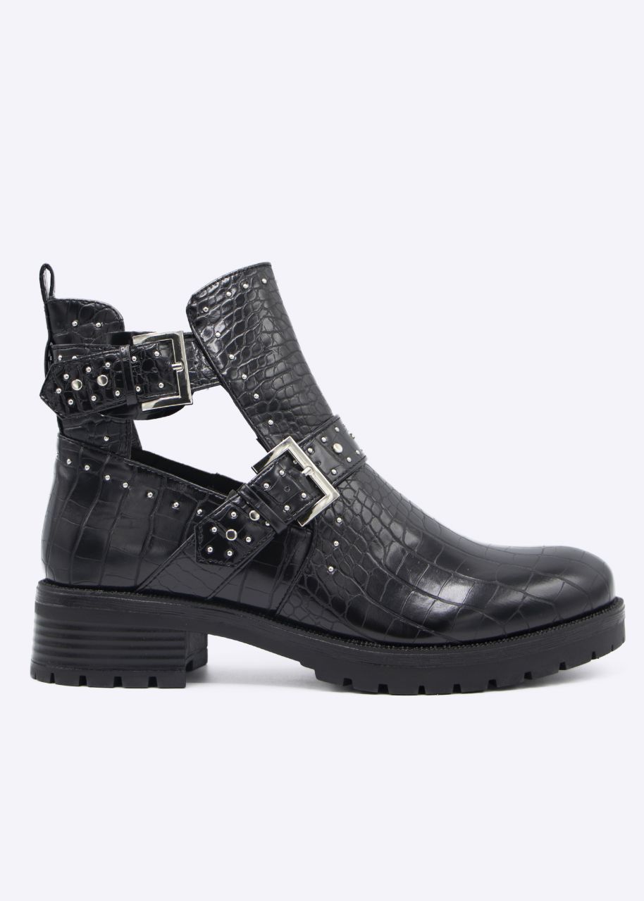 Croco-Cut-Out Boots with rivets, black 