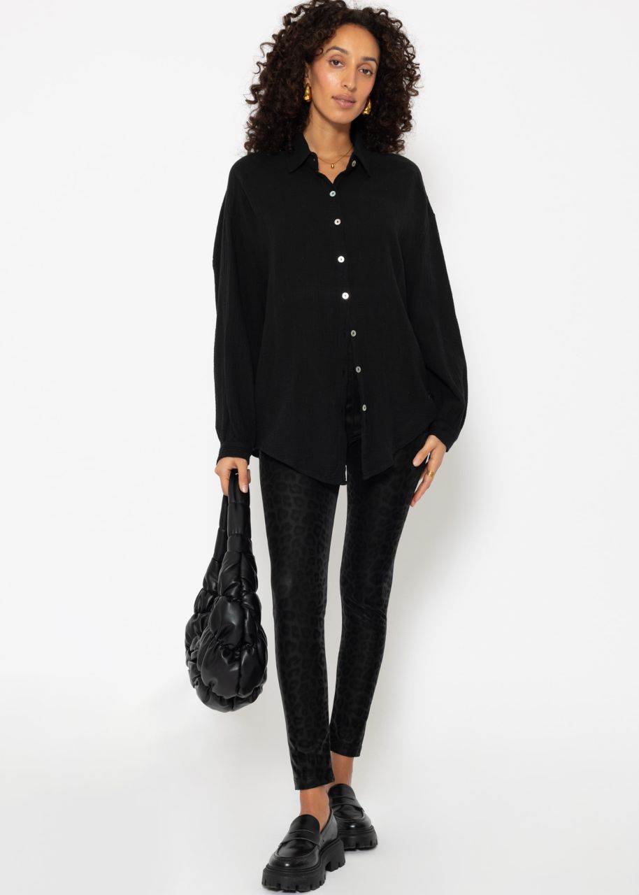 Muslin blouse oversize, short, black