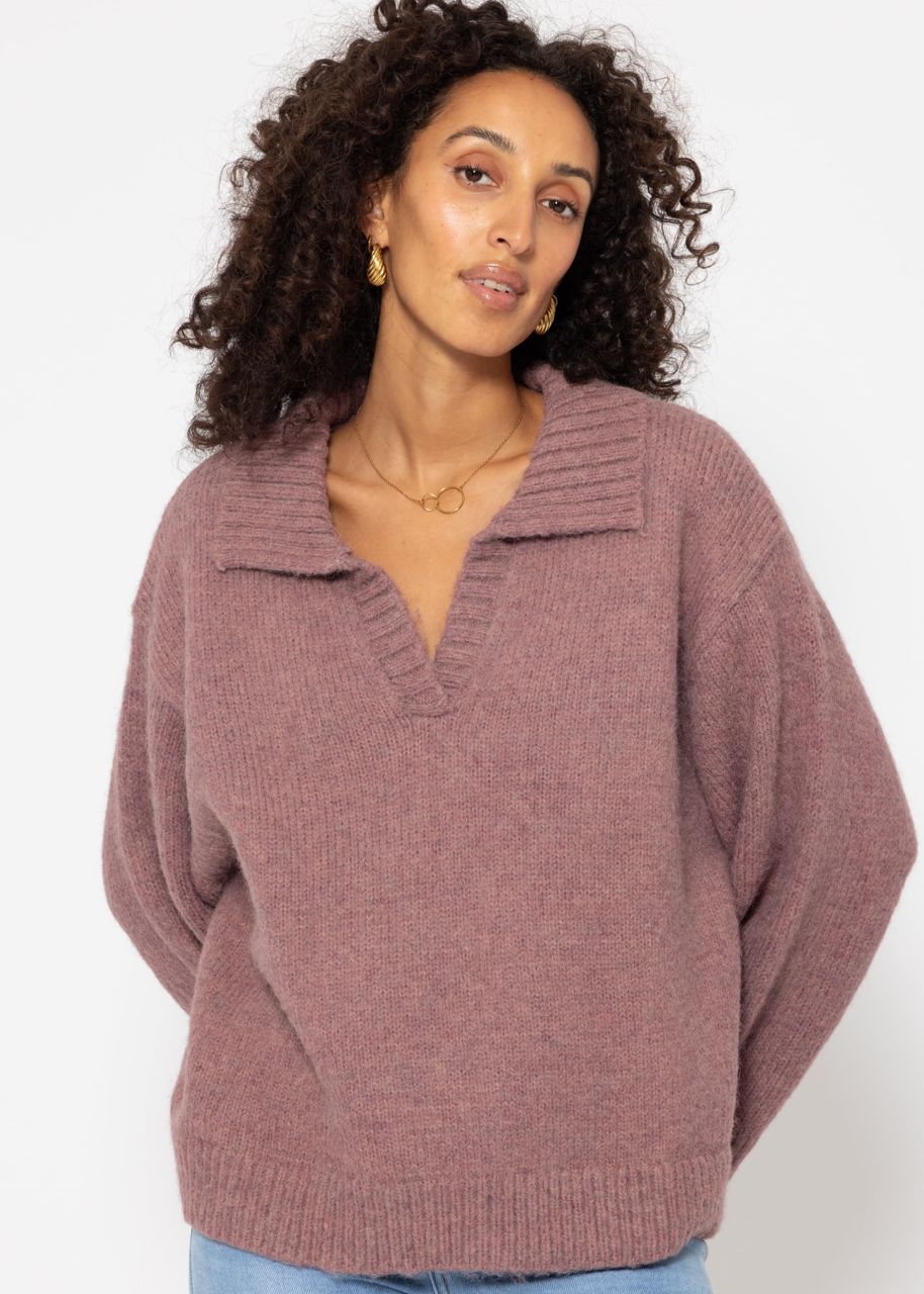 Oversized jumper with collar - mauve