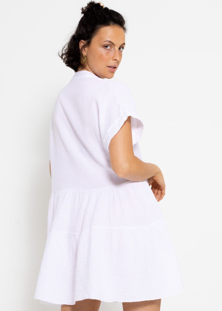 Short muslin dress with flounces - white