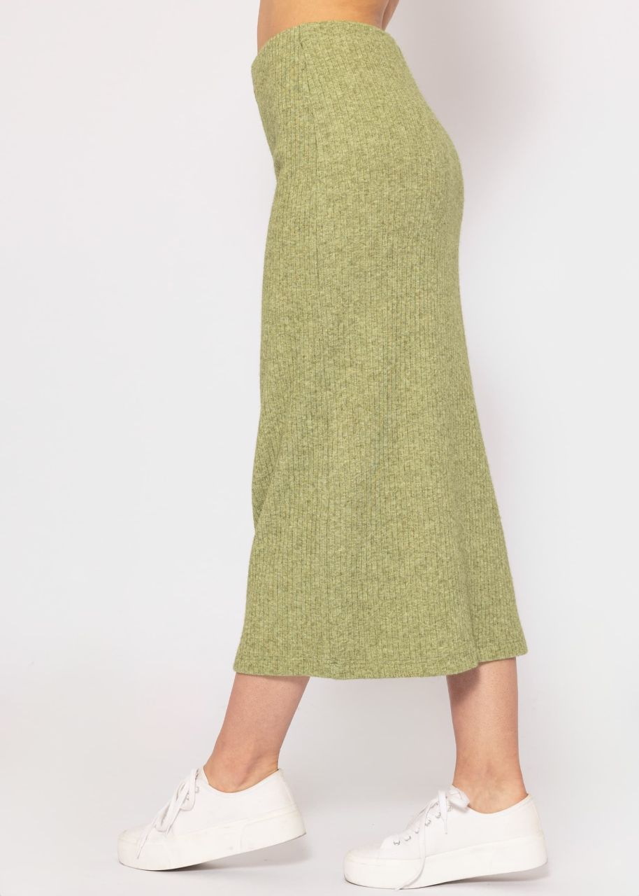 Midi length ribbed skirt - khaki