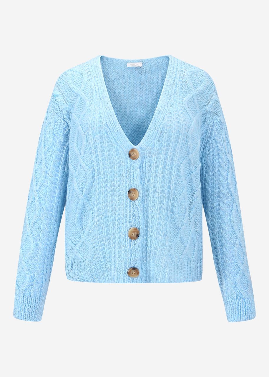 Oversized cardigan with cable knit pattern - light blue