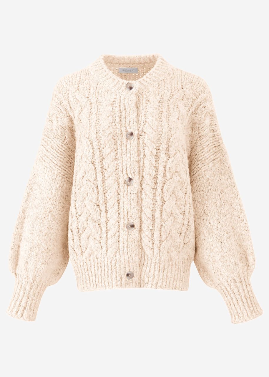 Super fluffy cardigan with cable knit pattern - cream white