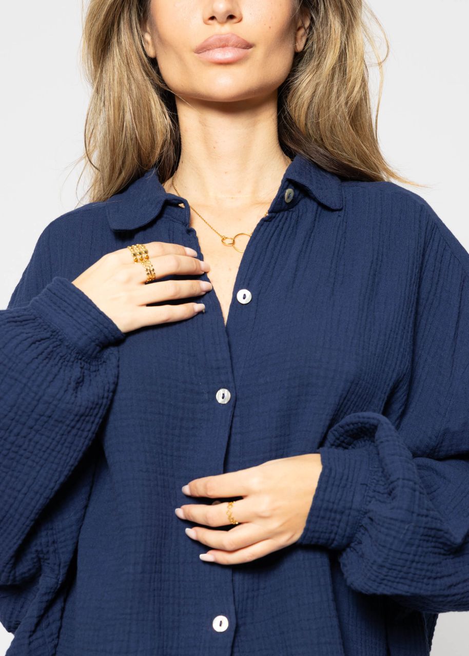 Muslin blouse oversize, short, dark blue