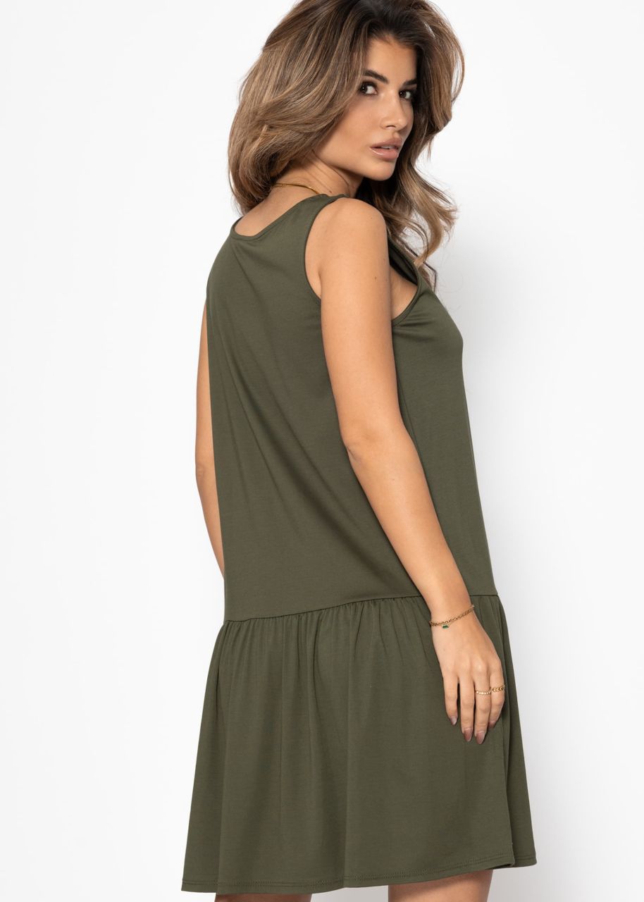 Sleeveless dress with flounce - khaki