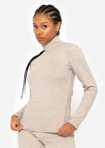 Turtleneck shirt with decorative stitching - taupe mottled