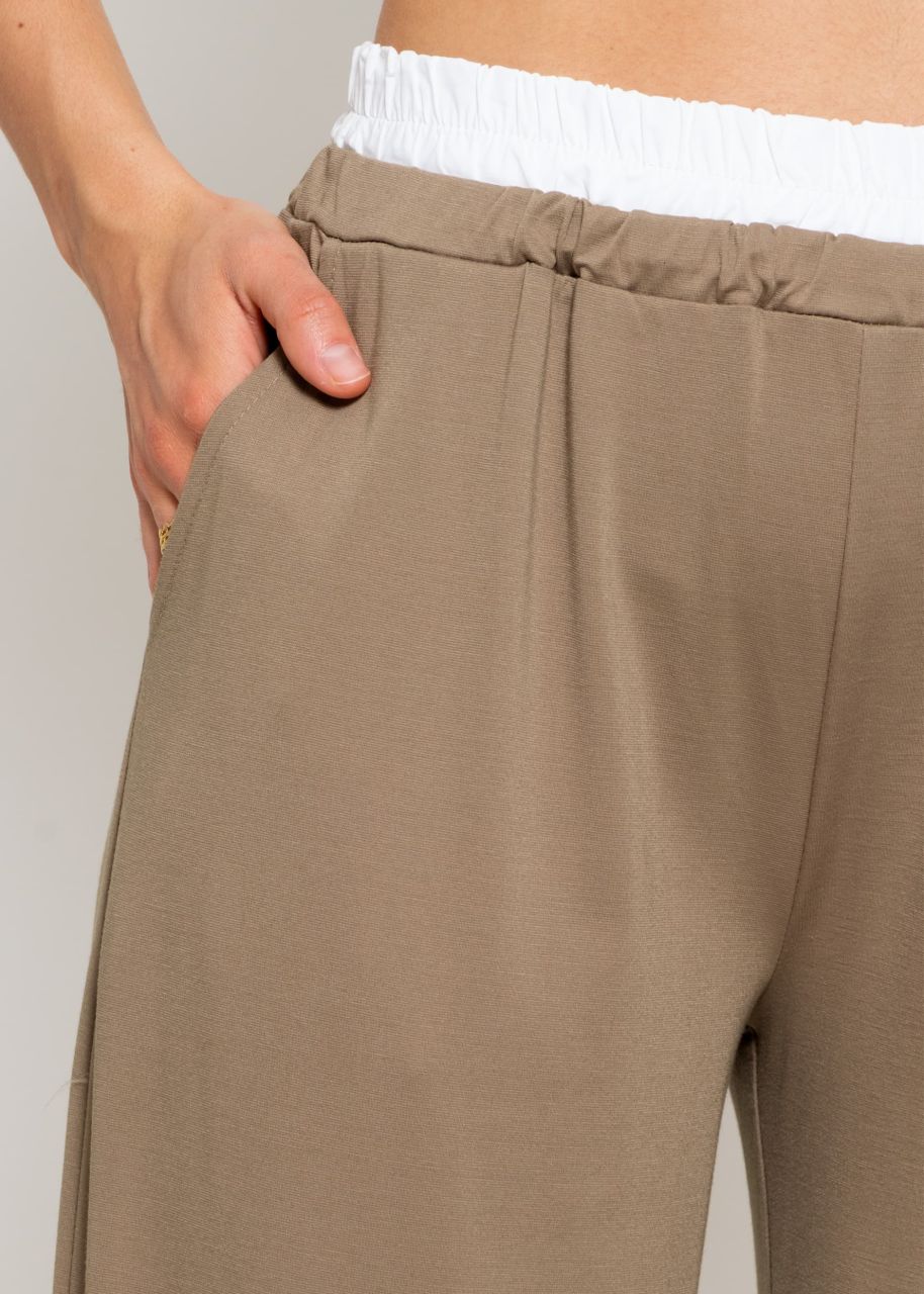 Slip-on trousers with white waistband - taupe