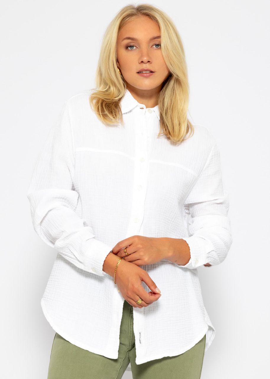 Muslin blouse with decorative seams - white