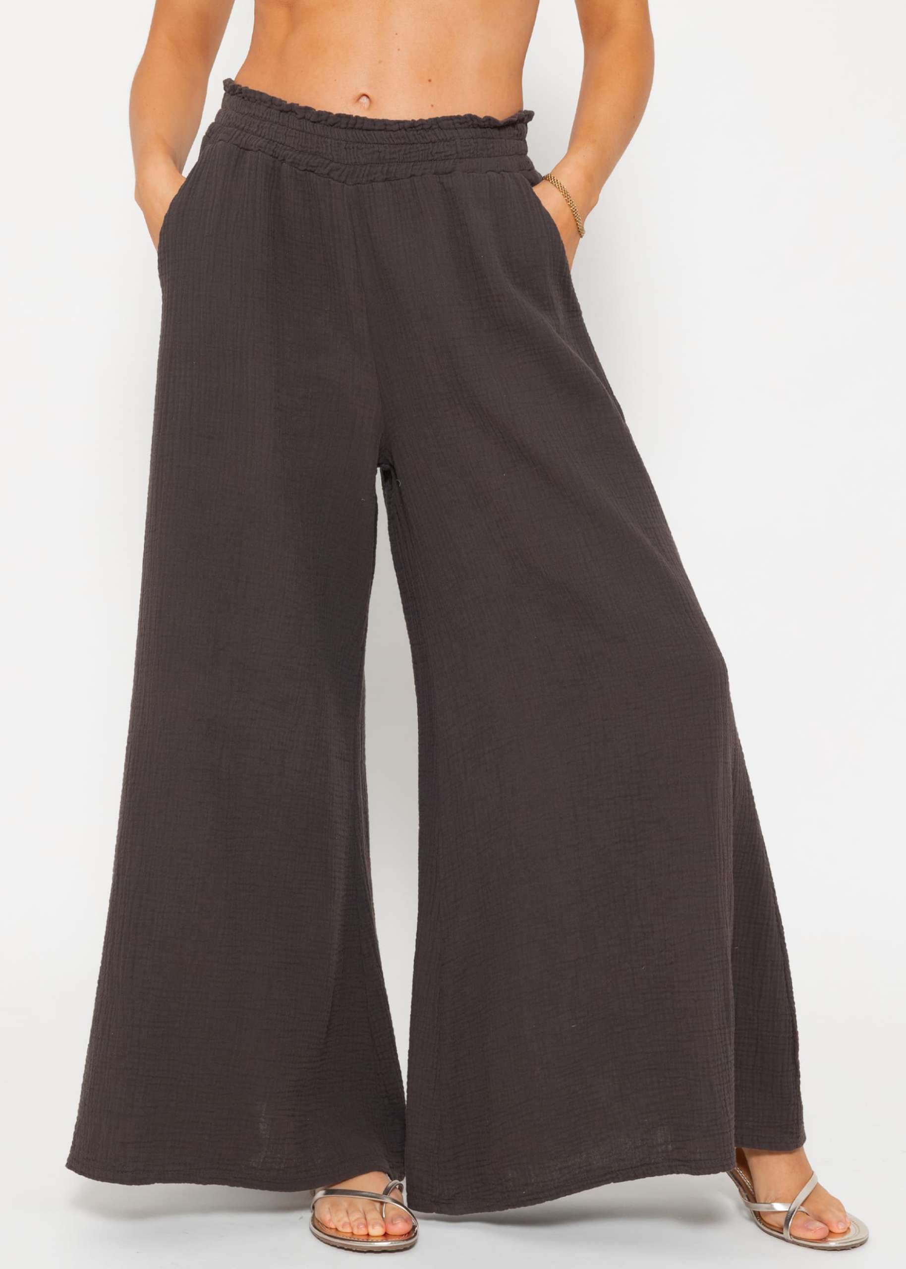 Muslin pants with wide leg - espresso