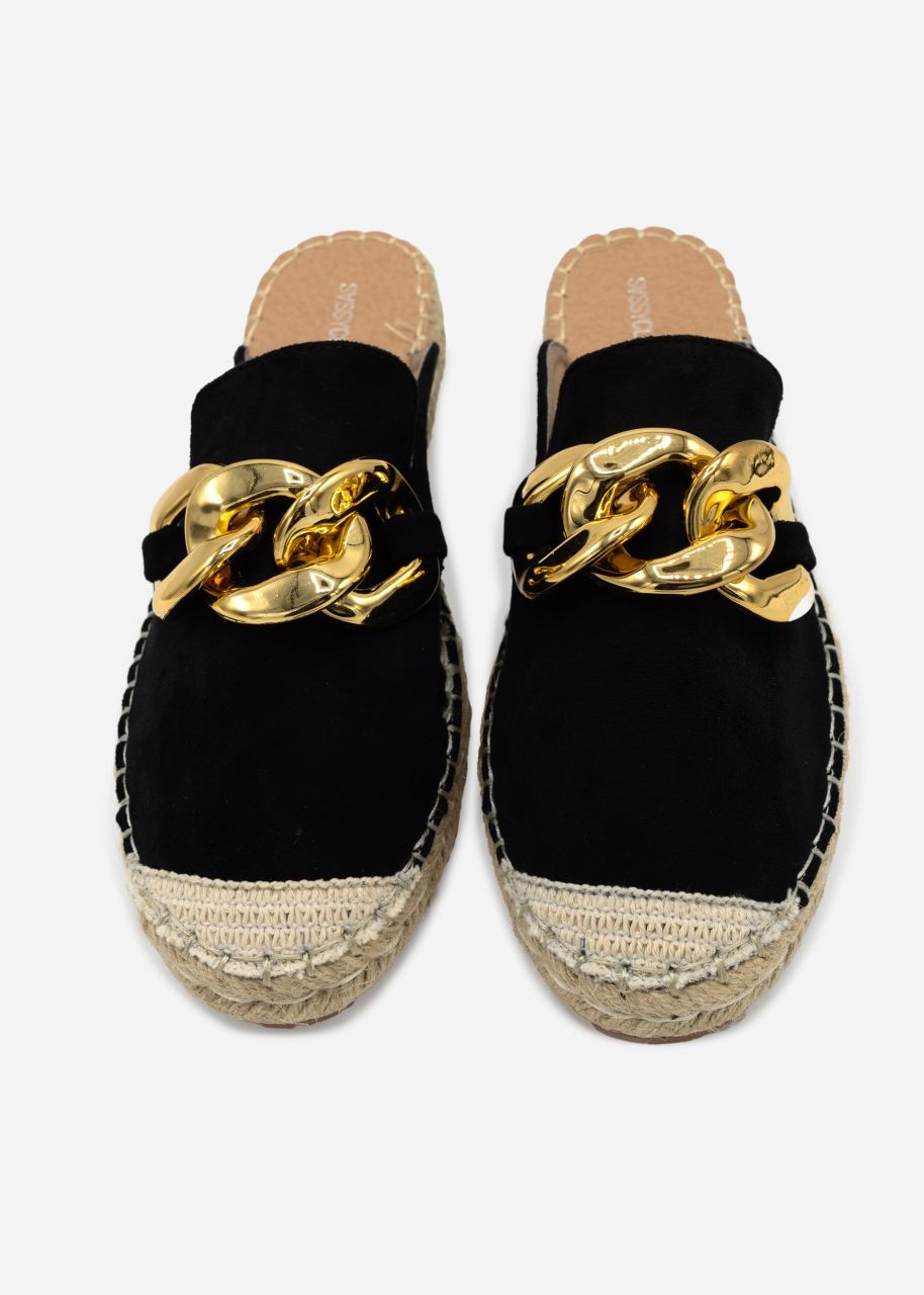 Espadrille slider with chain - black