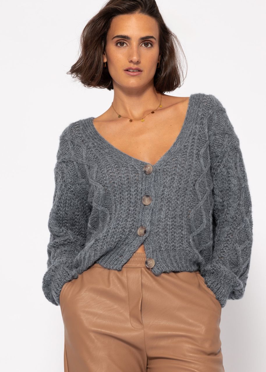 Oversized cardigan with cable knit pattern - dark grey