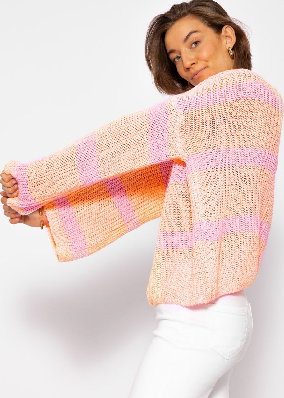 Striped cotton sweater - peach-lilac