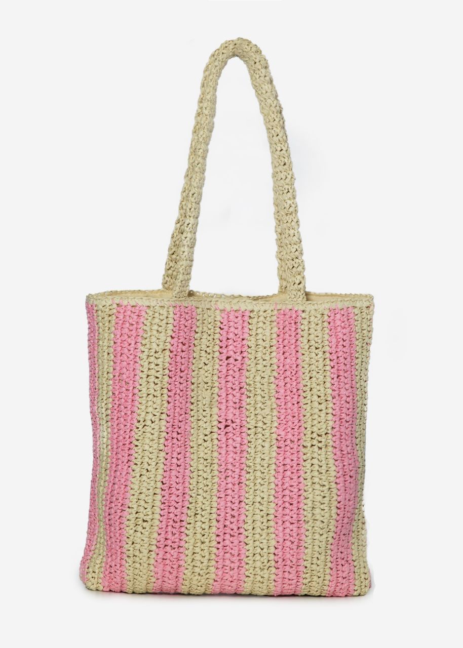 Striped raffia shopper - pink