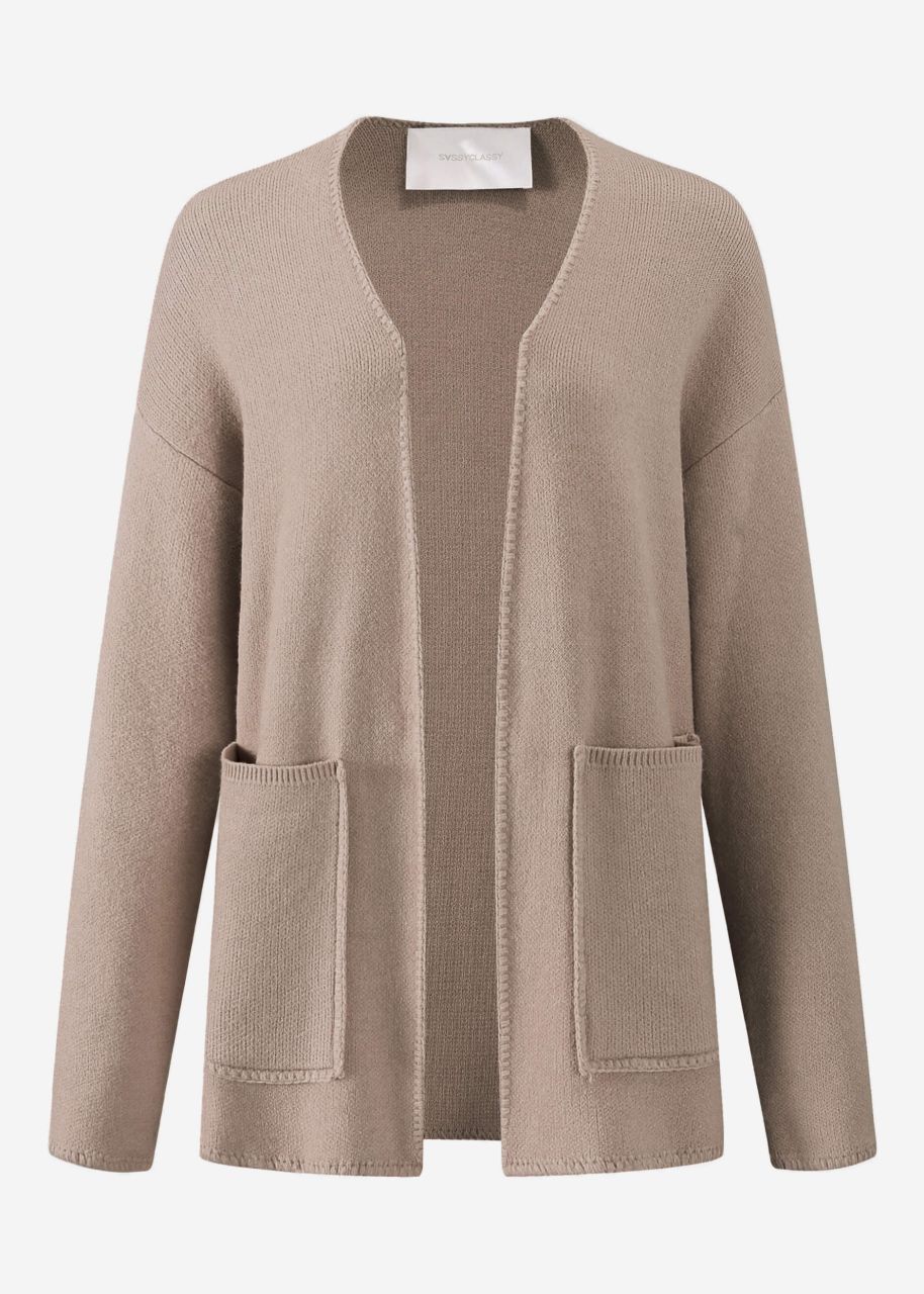 Open cardigan with patch pockets - taupe