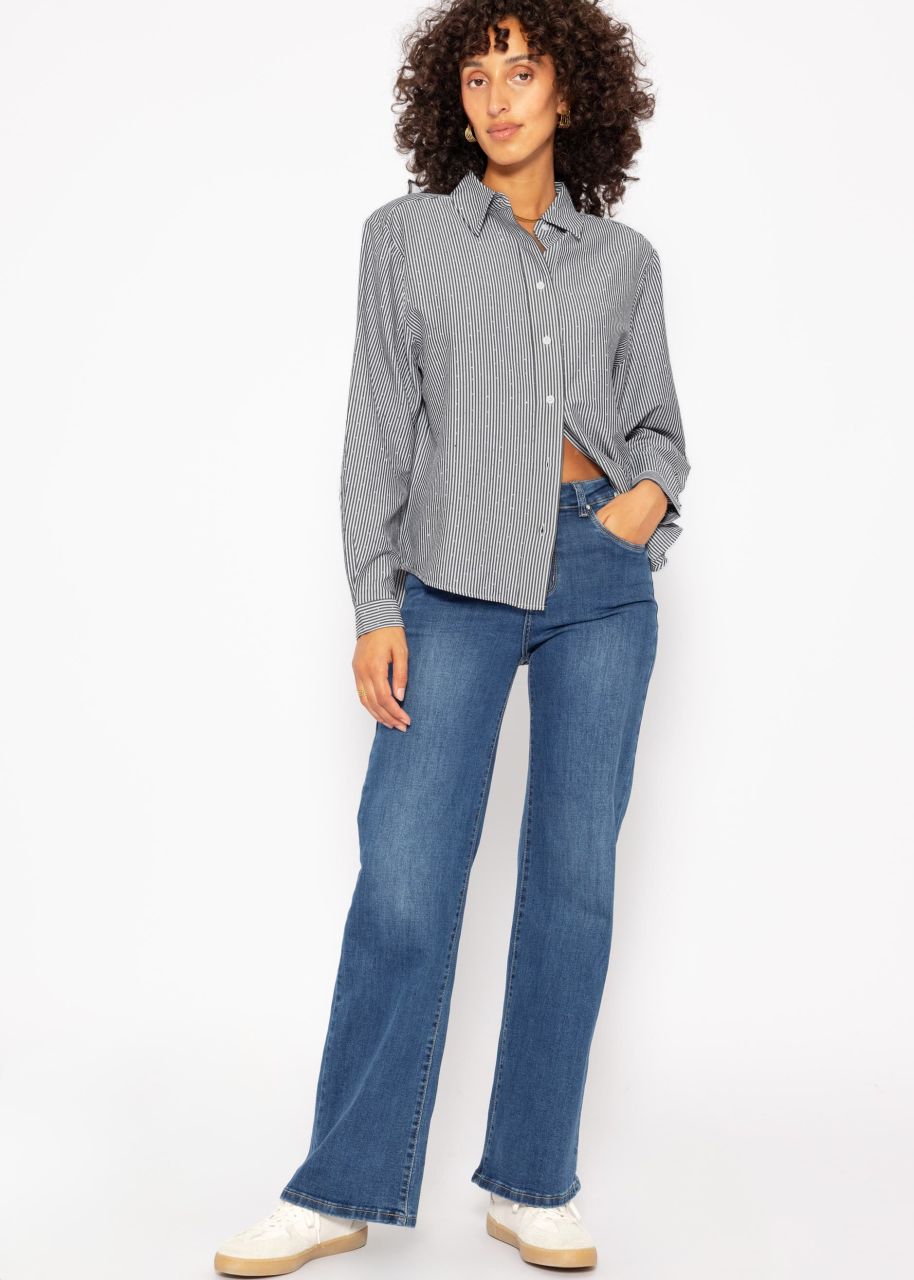 Striped blouse with rhinestones - grey