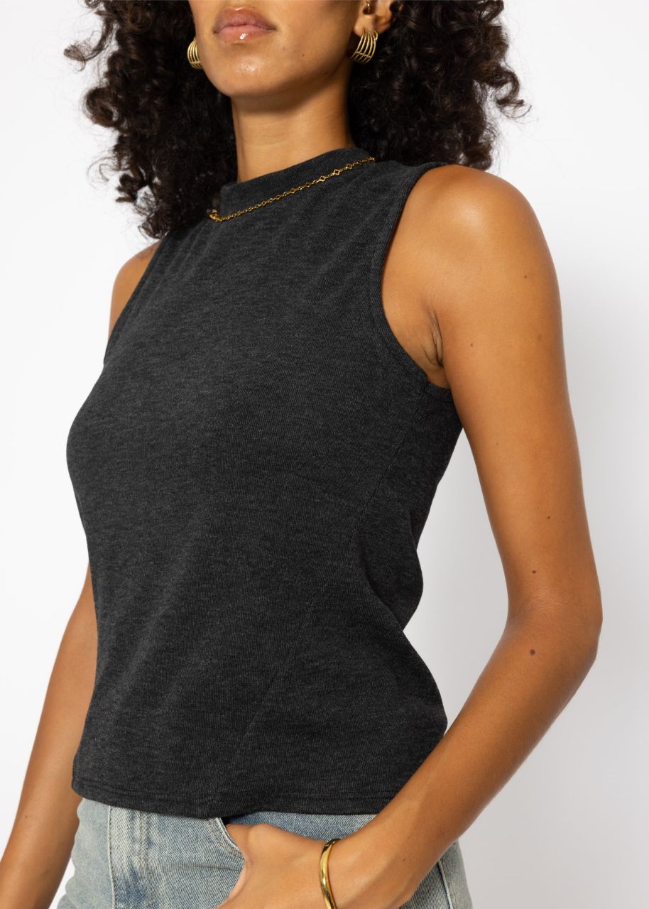 Jersey top with stand-up collar - dark grey mottled