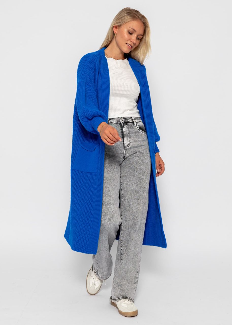 Long super soft cardigan with pockets - royal blue