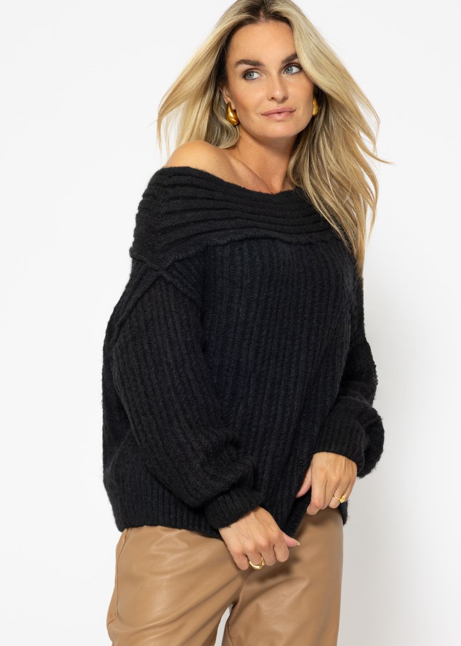 Off-Shoulder knitted jumper, black