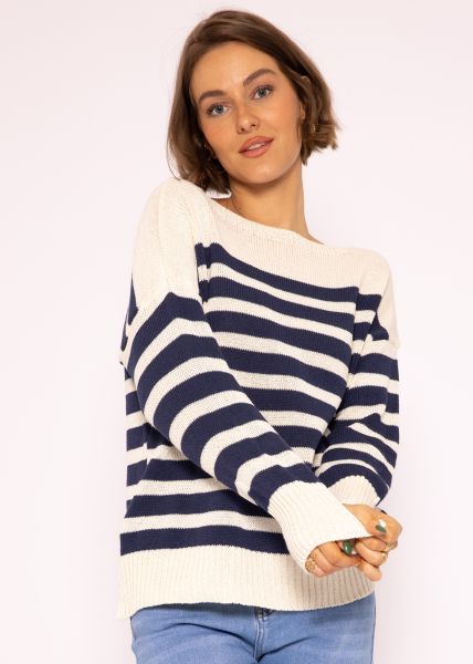 Light stripe sweater, beige/blue
