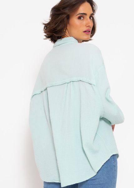 Oversized muslin blouse, short, pastel mint