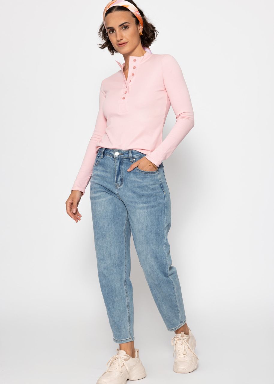 Long sleeve shirt with wide button placket - pink