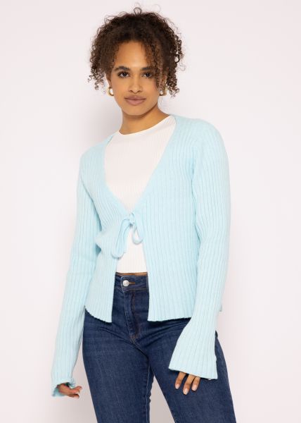 Cardigan with tie band, light blue