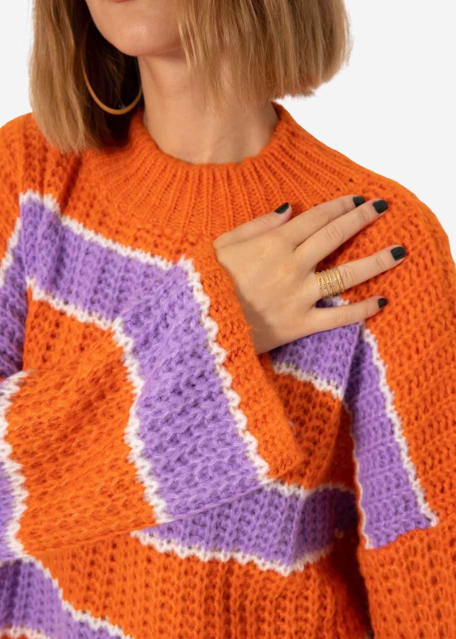 Oversize jumper with stripes - orange-purple-white