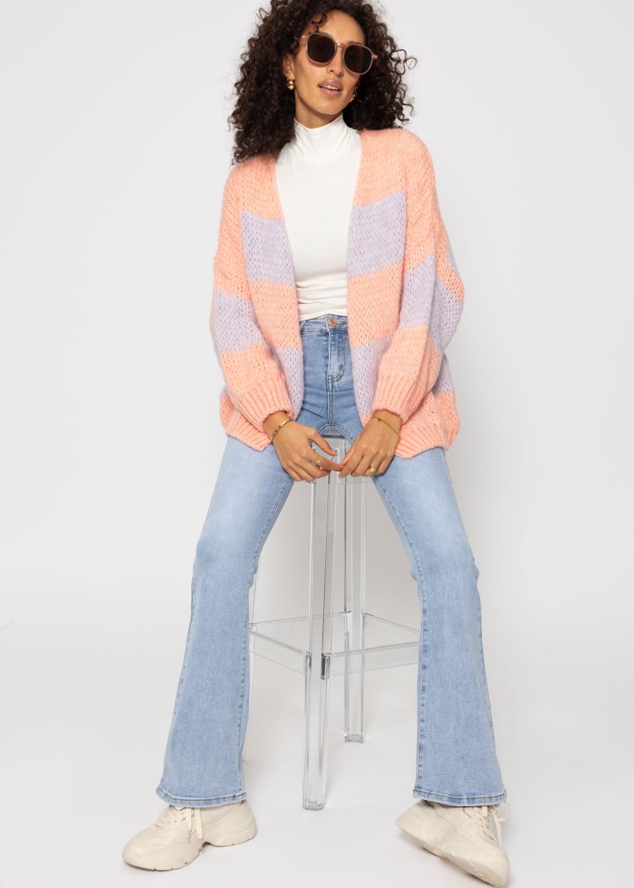 Striped oversize cardigan - peach-lilac