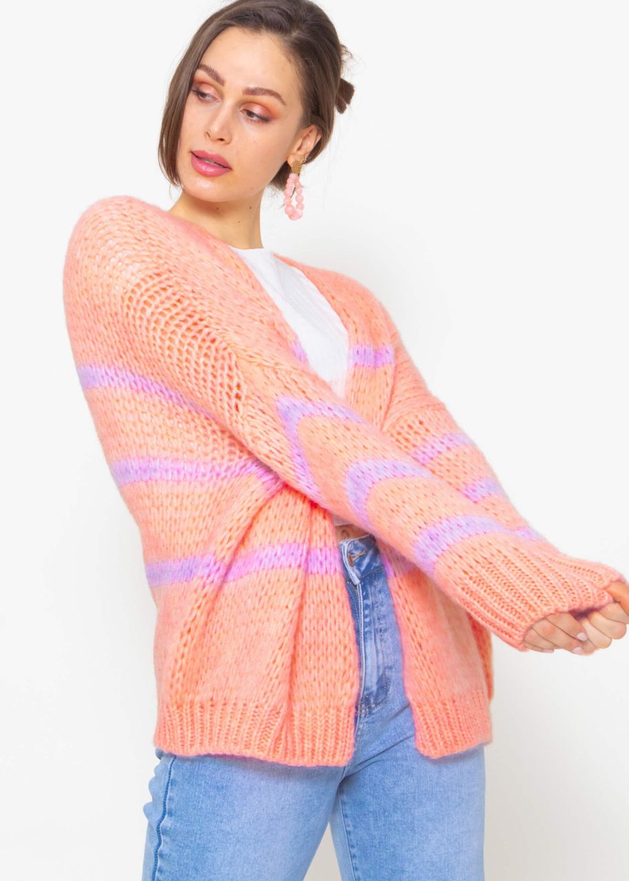 Oversize cardigan with lilac stripes - peach