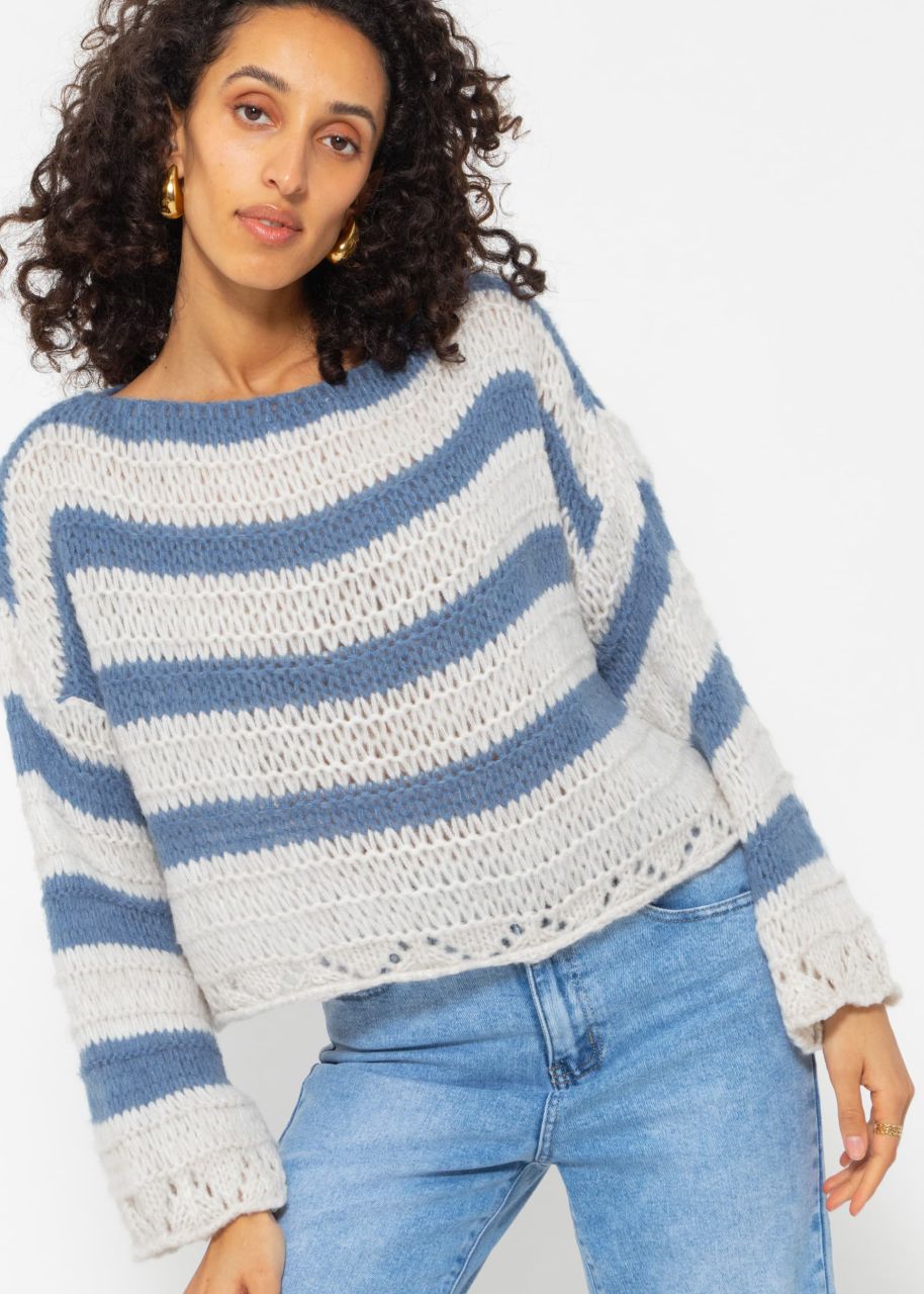 Sweater with stripes - jeans-beige