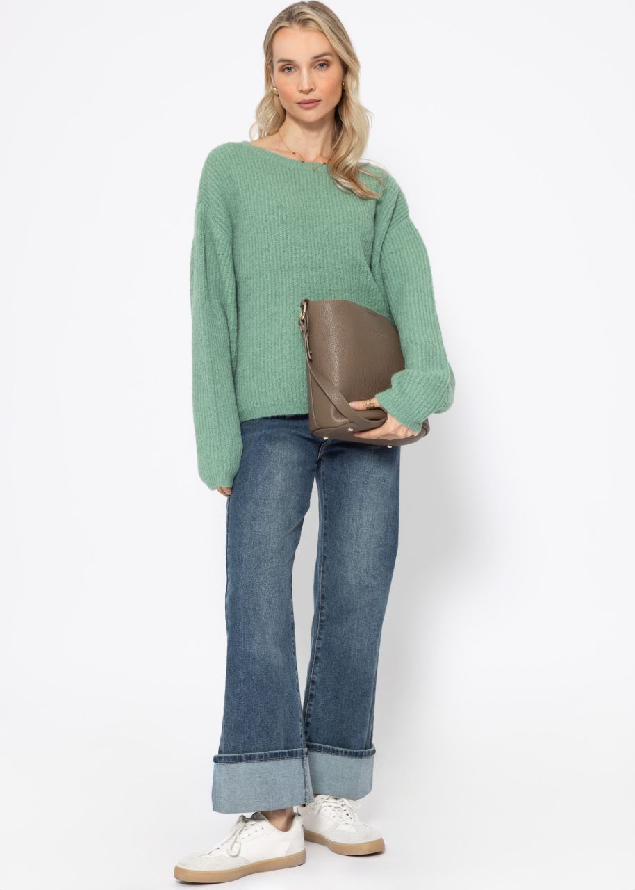 Ribbed jumper with round neckline - sage green