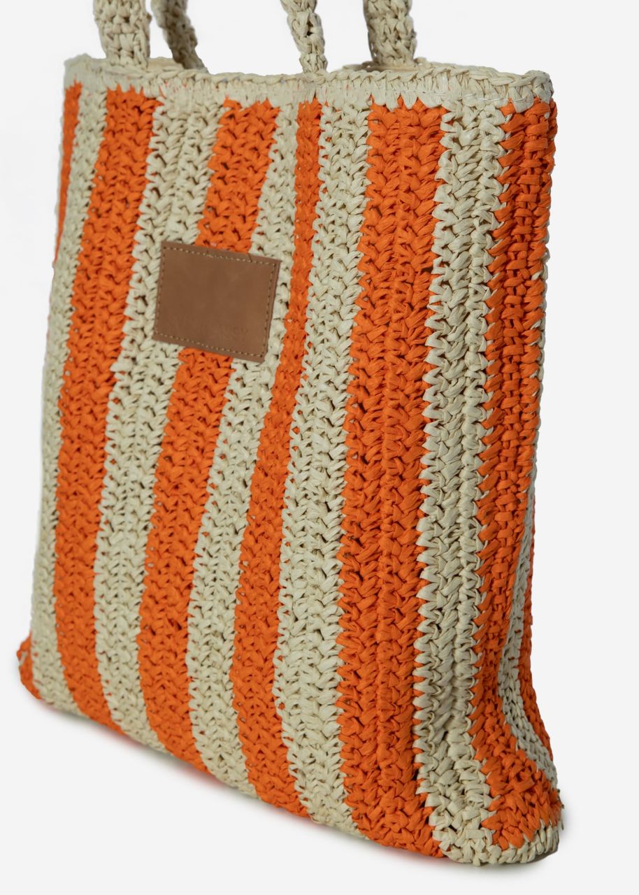 Striped raffia shopper - orange