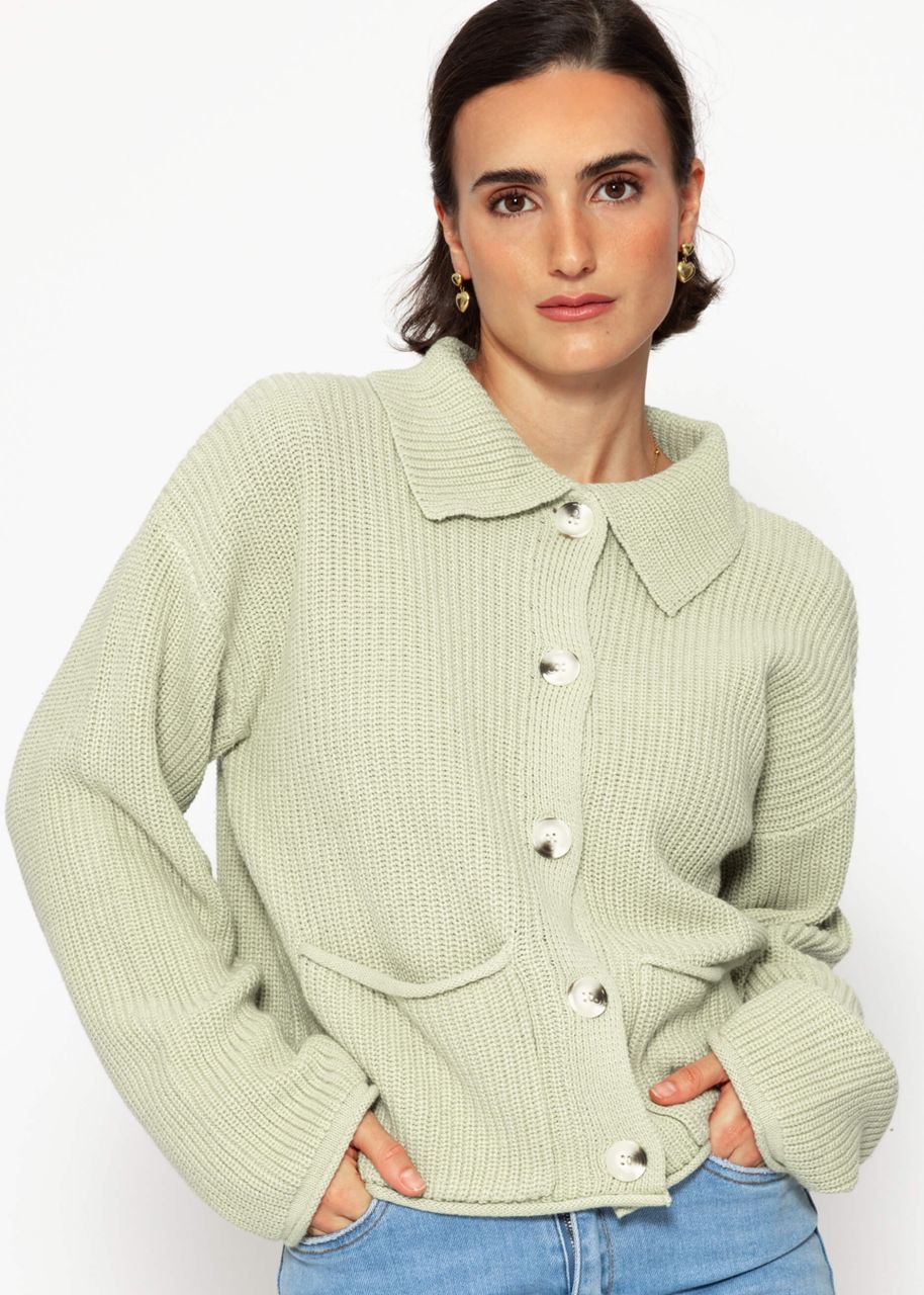 Cardigan with collar - green