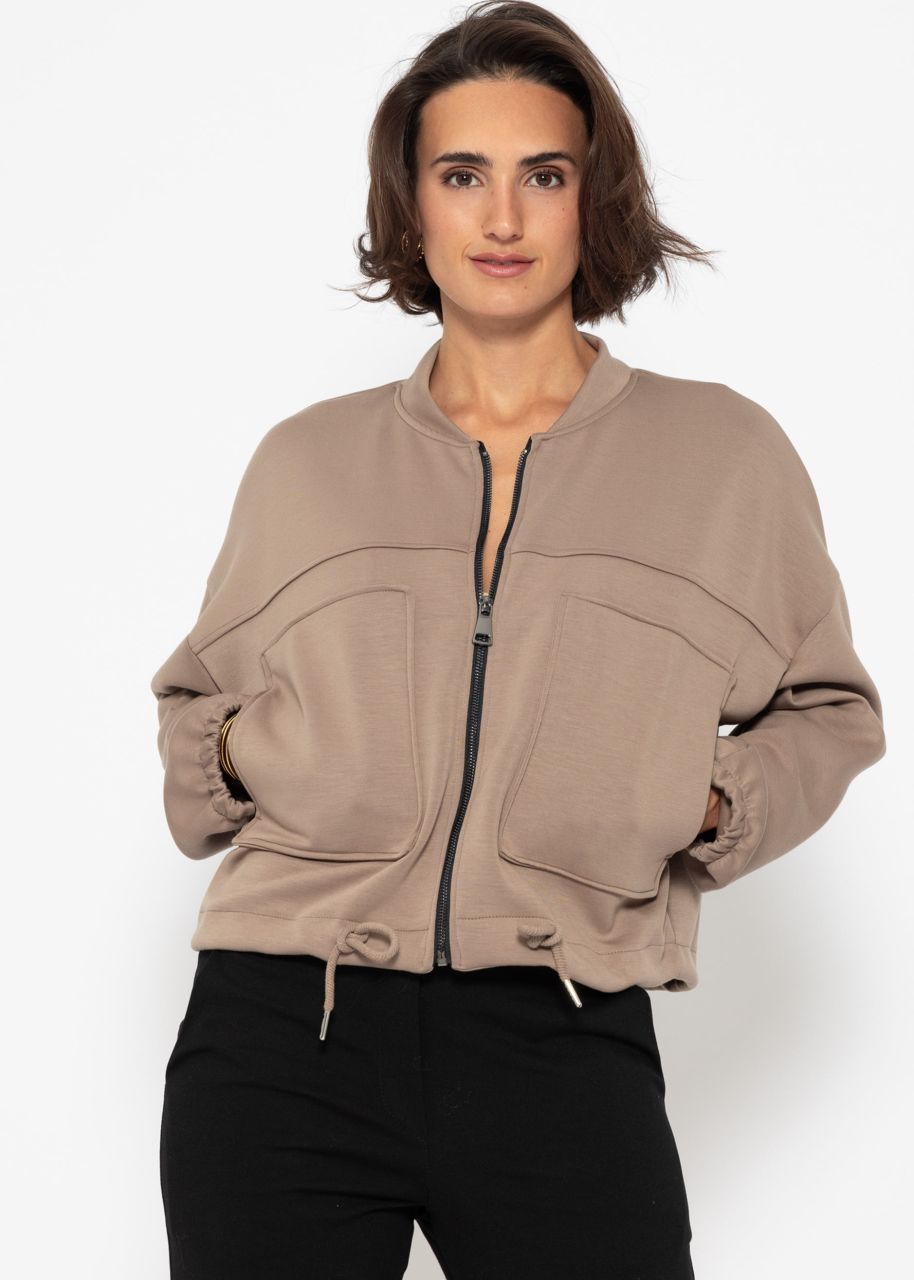 Sweat jacket with patch pockets - taupe