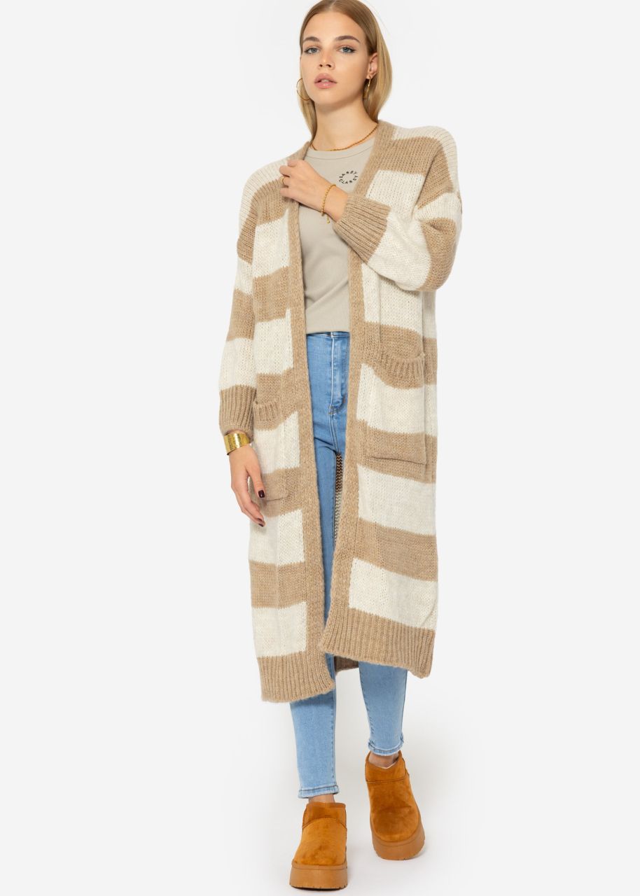 Extra long cardigan with stripes - beige-offwhite