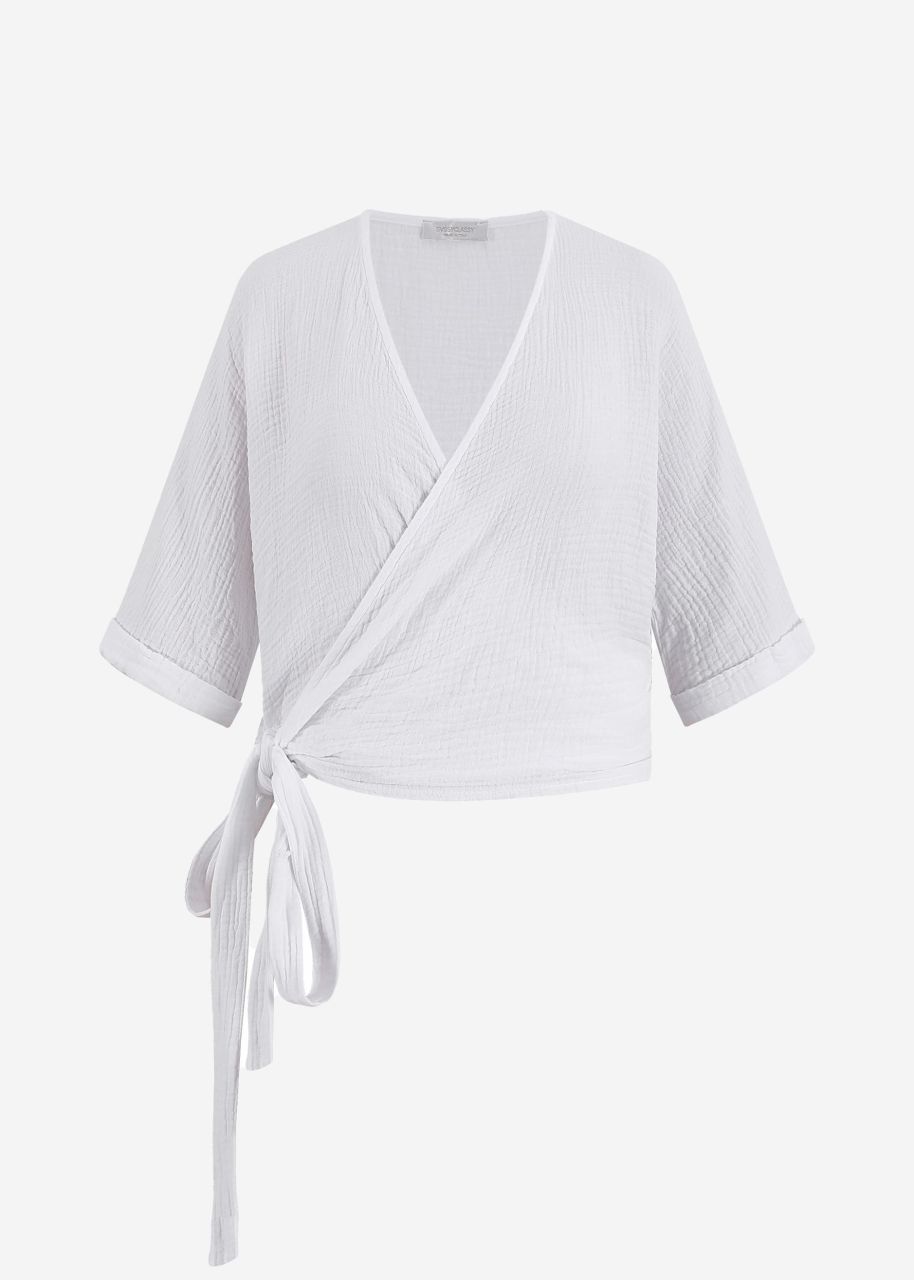 Wrap-around muslin blouse - white