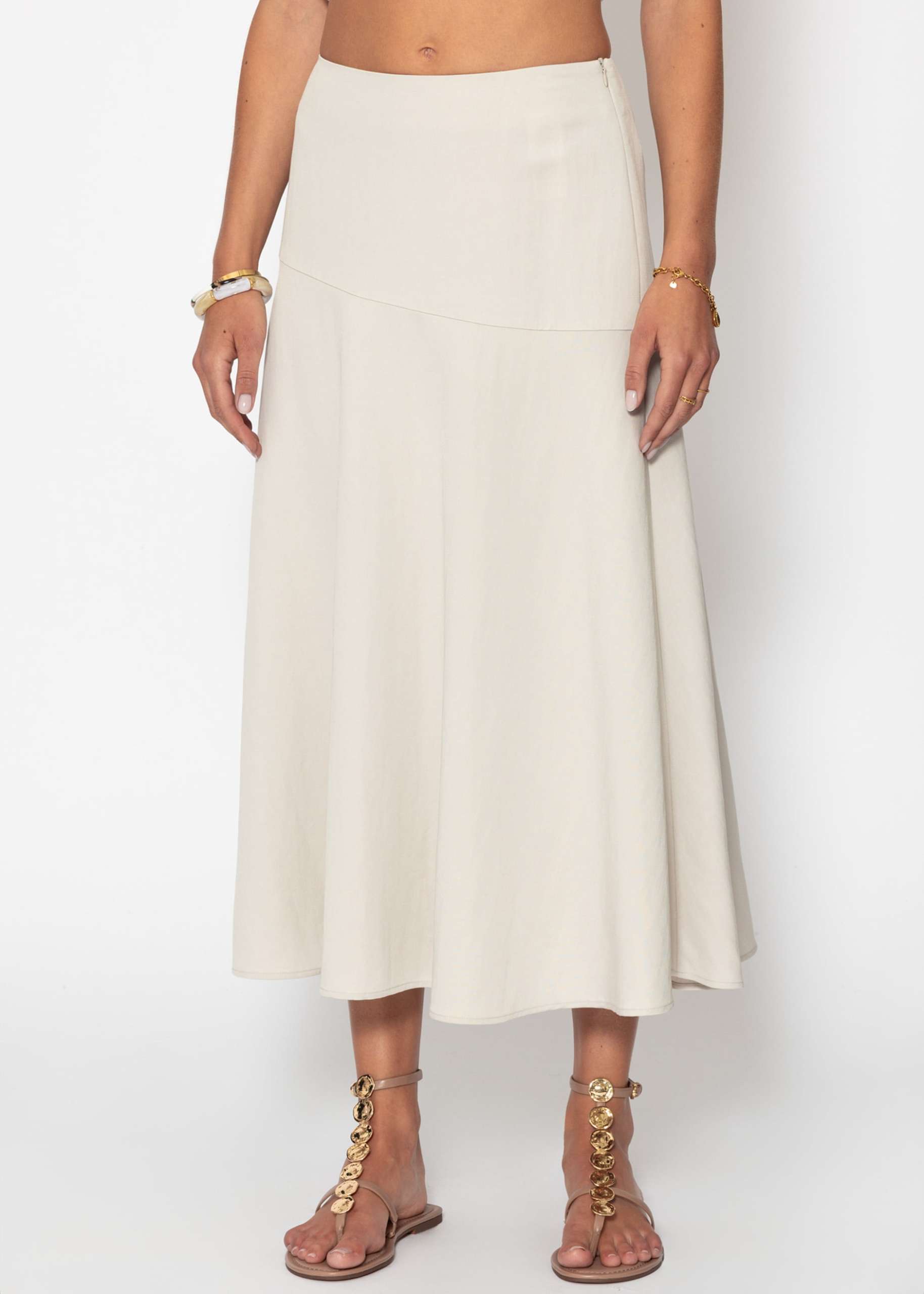 Maxi skirt with diagonal yoke - light beige