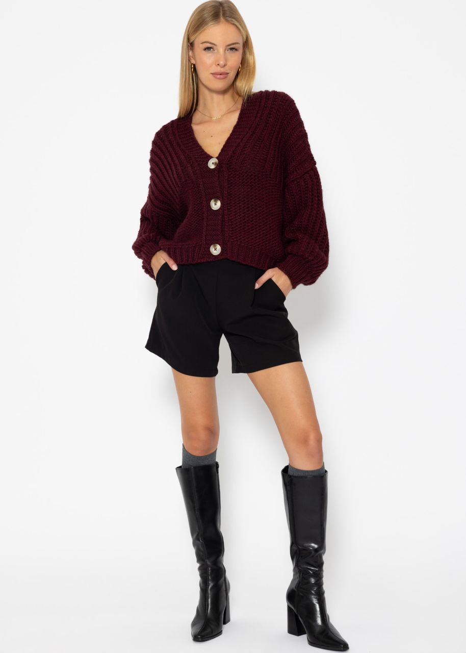 Jessica Haller Knitted cardigan with ribbed sleeves and button placket - burgundy