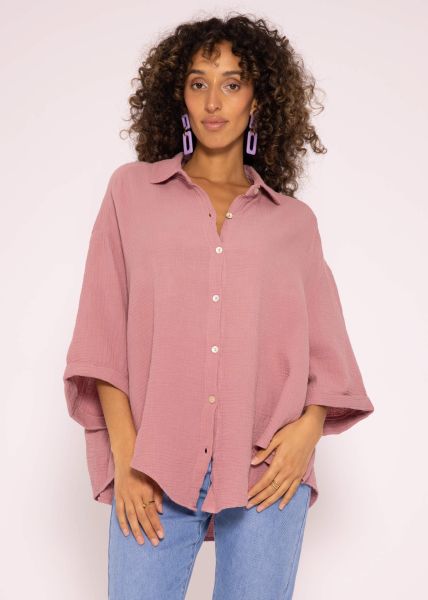 Muslin blouse oversize, short, short sleeve, old pink