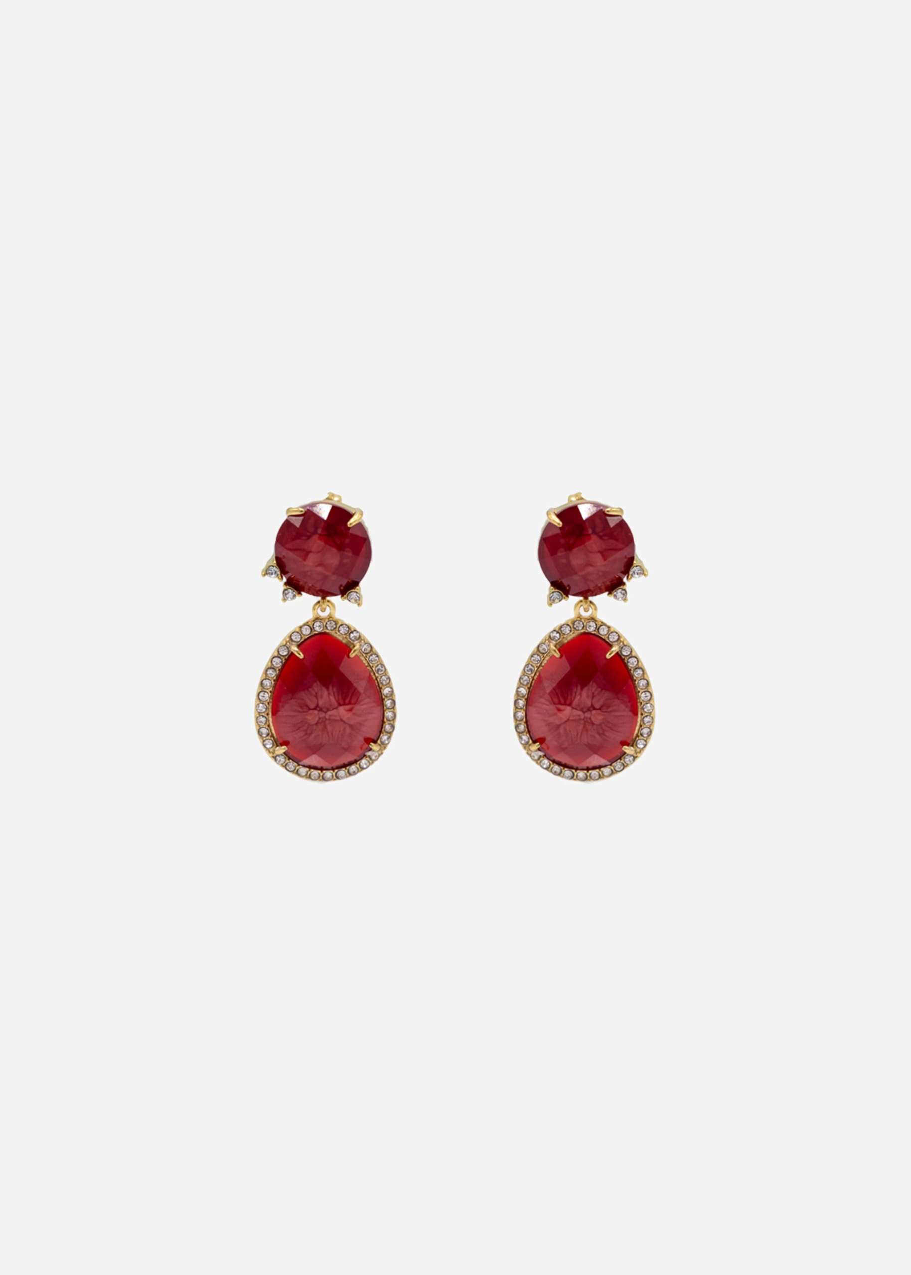 Stud earrings with red pendant - gold