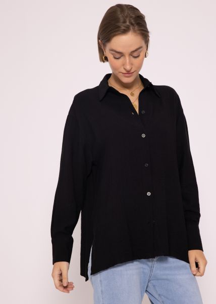 Casual viscose blouse with slits, black