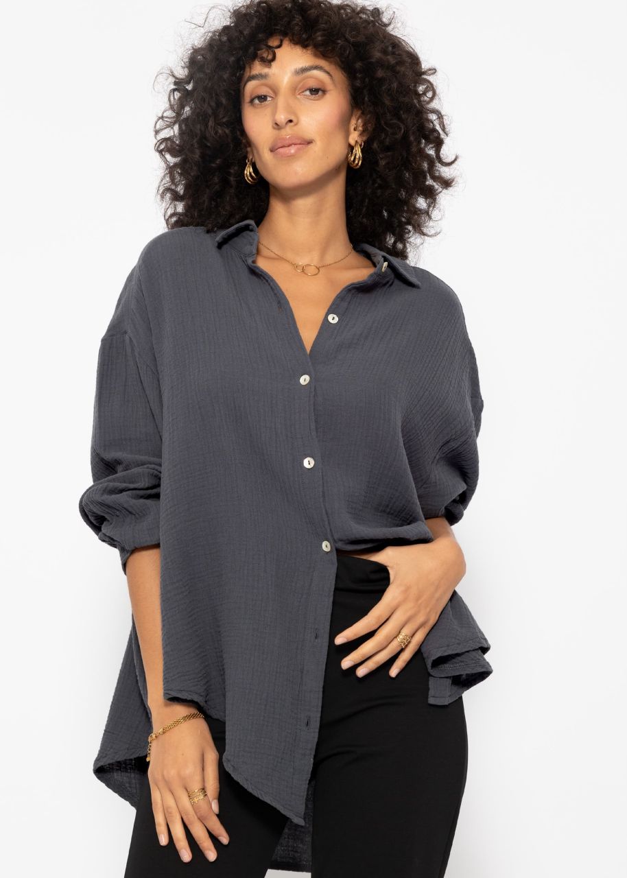 Muslin blouse oversize, short, dark gray