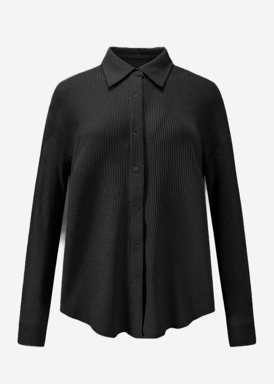 Oversize waffle piqué blouse - black